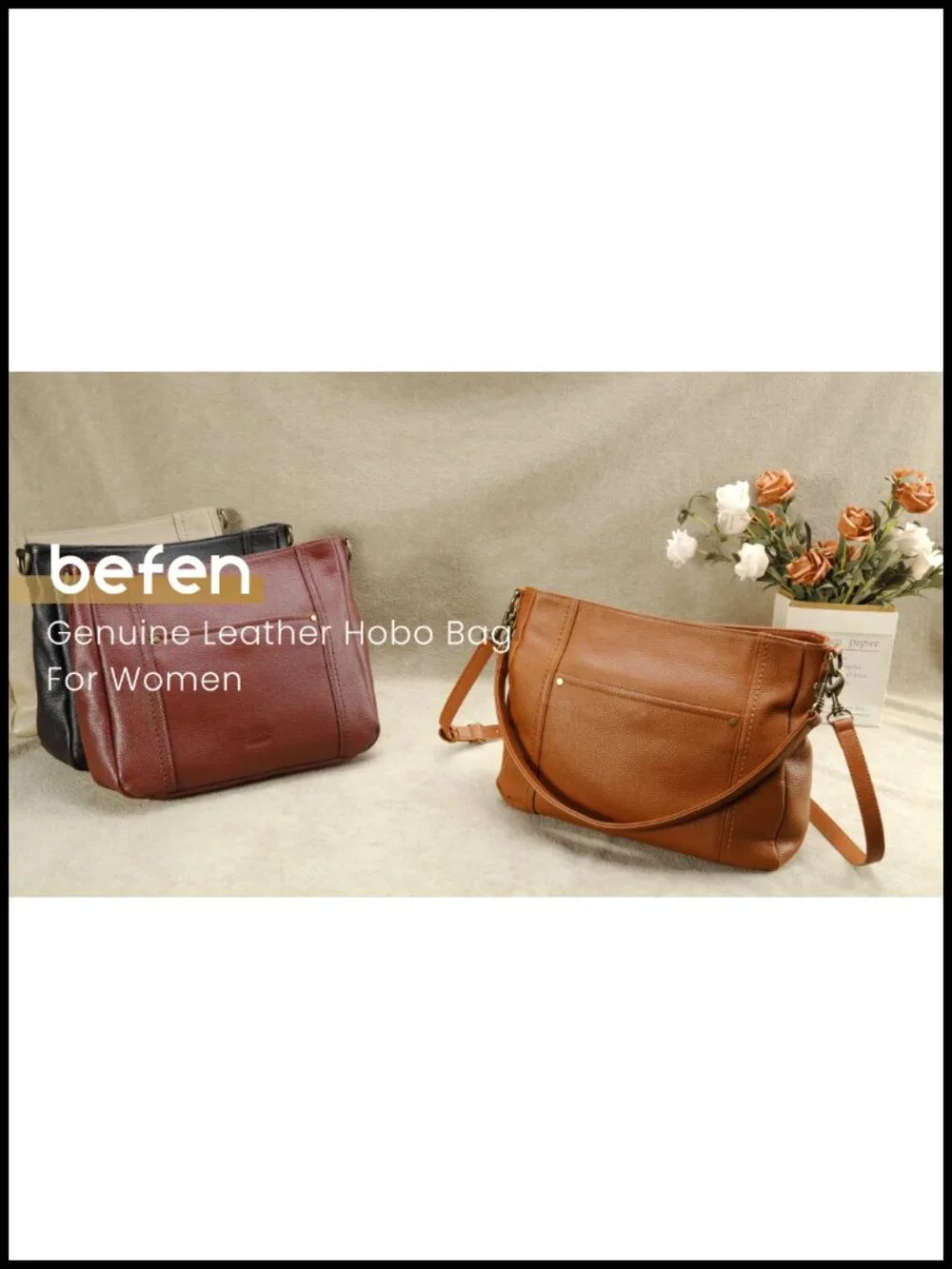 Genuine Leather Hobo Crossbody Bag with 2 Straps